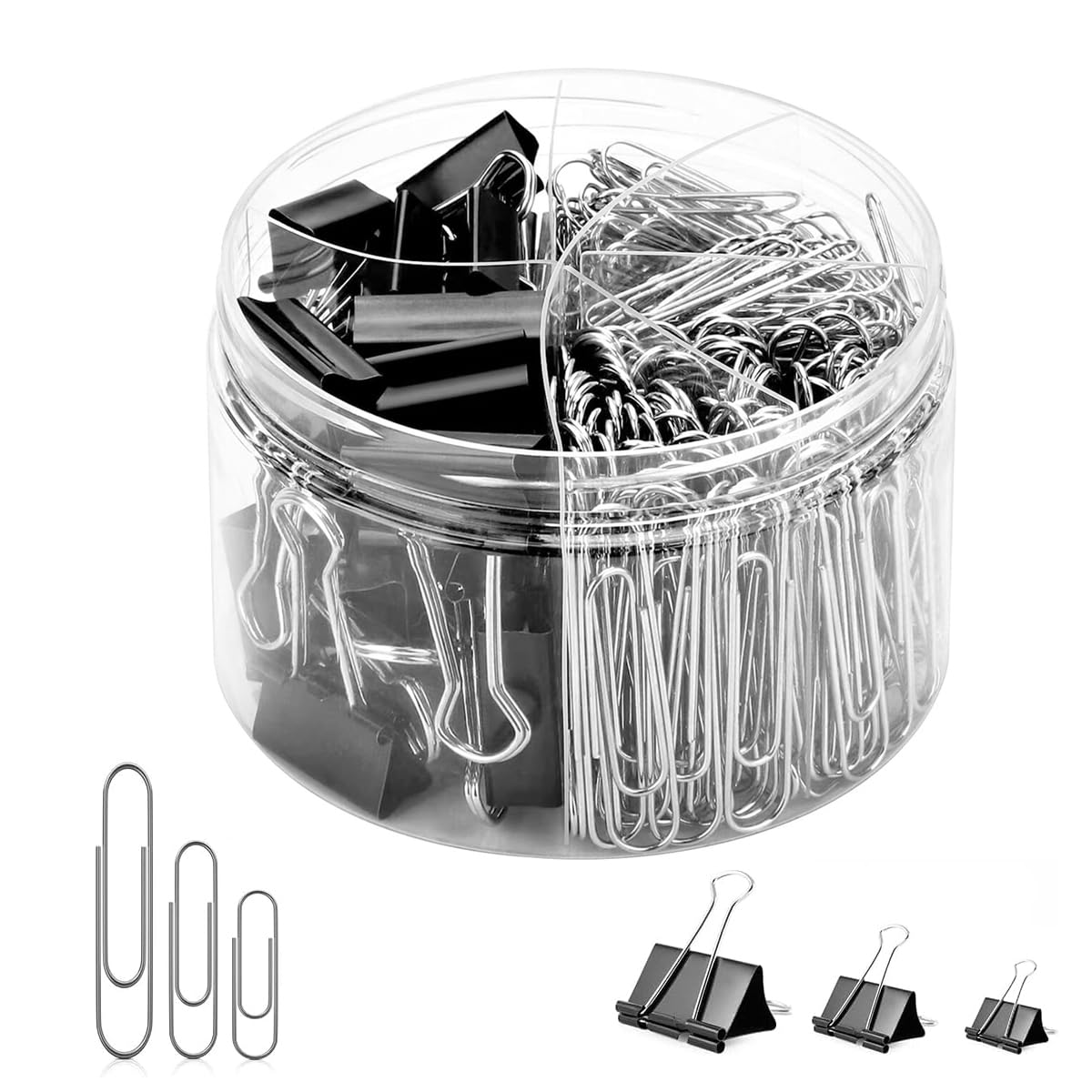 Climberty 340pcs Binder Clips & Paper Clips Set - Black Binder Clips Jumbo Paperclips Set, Large Paper Clips for Office, School Supplies, Binder & Paper Clips in Container with Compartment Climberty 340pcs Binder Clips & Paper Clips Set - Black Binder Clips Jumbo Paperclips Set, Large Paper Clips for Office, School Supplies, Binder & Paper Clips in Container with Compartment